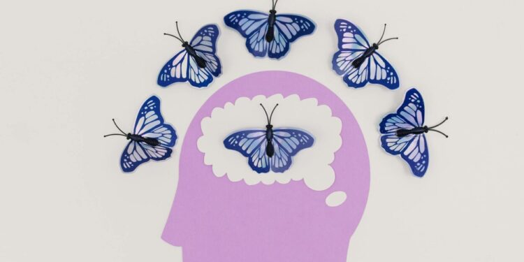 illustration of a head and butterflies around the scalp and inside the brain: Explore the vital role of human brain banks in advancing neuroscience. Learn how donated brain tissues support research on neurological disorders, promote public awareness, and pave the way for innovative treatments and diagnostics.